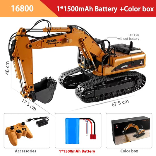 Escavatore RC giocattoli per auto Styling 23 canali costruzione di strade tutte le auto per camion in metallo con fumo di luce a LED 1/16 2.4G