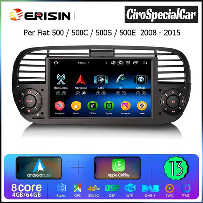Erisin ES6750FB Android 13 autoradio per Fiat 500/500C/500S e 500E 2008-2015 ( Nera )