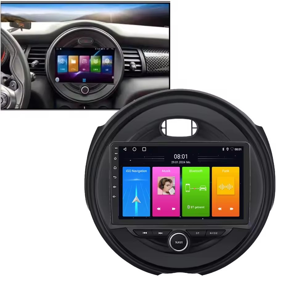 BMW Mini Cooper F55 F56 2014-2019 Autoradio 4/64 GB 9 pollici + Adattatore 9" + Canbus Box + Cablaggio Originale
