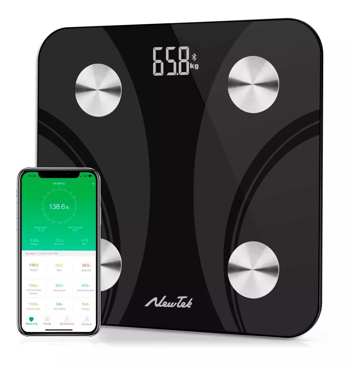 Bilancia Pesapersone Digitale Fino a 180 Kg Bluetooth di Colore Nero
