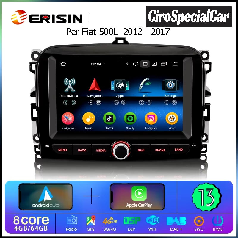 Erisin ES6754L Android 13 autoradio GPS per Fiat 500L 2012-2017