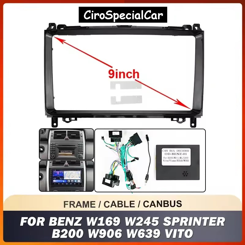 Kit Autoradio 9" Per Mercedes Benz W169 W245 B200 W906 Sprinter W639 Vito Auto Radio Telaio Fascia Pannello Adattatore Decoder Canbus Cavo Kit