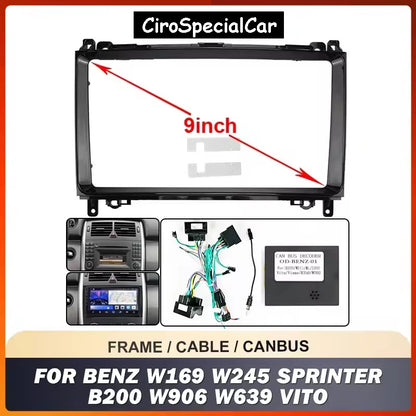 Kit Autoradio 9" Per Mercedes Benz W169 W245 B200 W906 Sprinter W639 Vito Auto Radio Telaio Fascia Pannello Adattatore Decoder Canbus Cavo Kit