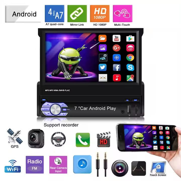 Autoradio Andoird 1 DIN Con Display Touch a Scomparsa