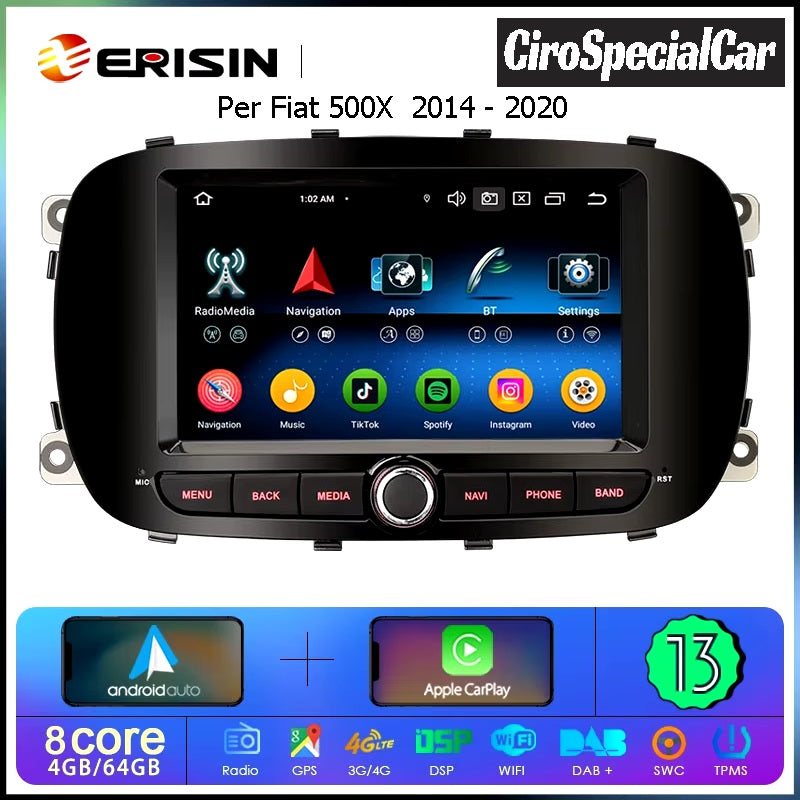 Erisin ES6755X Android 13 autoradio GPS per Fiat 500X 2014-2020
