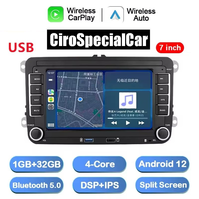 Autoradio 7" per VW Volkswagen Golf Polo Skoda Rapid Octavia Radio Tiguan Passat b7 Jetta 2 Din Auto Carplay Android 13 WiFi