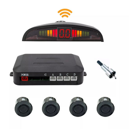 KIT 4 SENSORI DI PARCHEGGIO CON MINI DISPLAY LED SUONO FRESA NERI LED