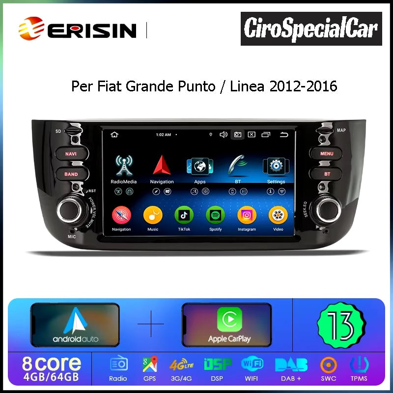 Erisin ES6761P Android 13 autoradio GPS per Fiat Grande Punto 2012-2016