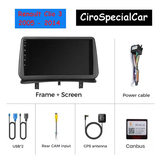 Kit per Renault Clio 3 da 2005 a 2014 Autoradio 4/64 GB + Adattatore 9" + Canbus Box