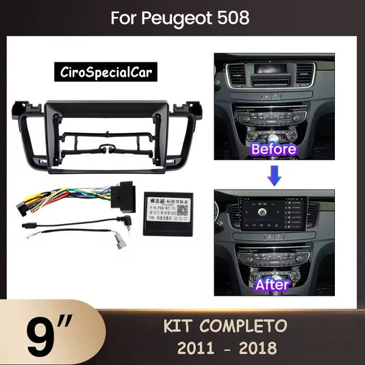Kit Per Peugeot 508 2011-2018 Autoradio 4/64 GB + Adattatore 9" + Canbus Box Comandi al Volante