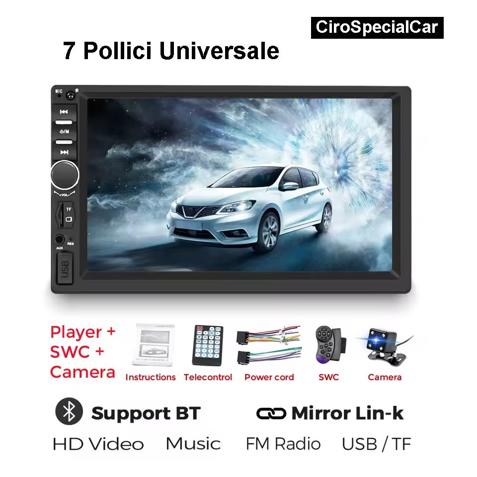 7 pollici HD Touch Screen 2 Din Autoradio per lettore MP5 universale - USB  - Lettore multimediale audio navigazione Bluetooth
