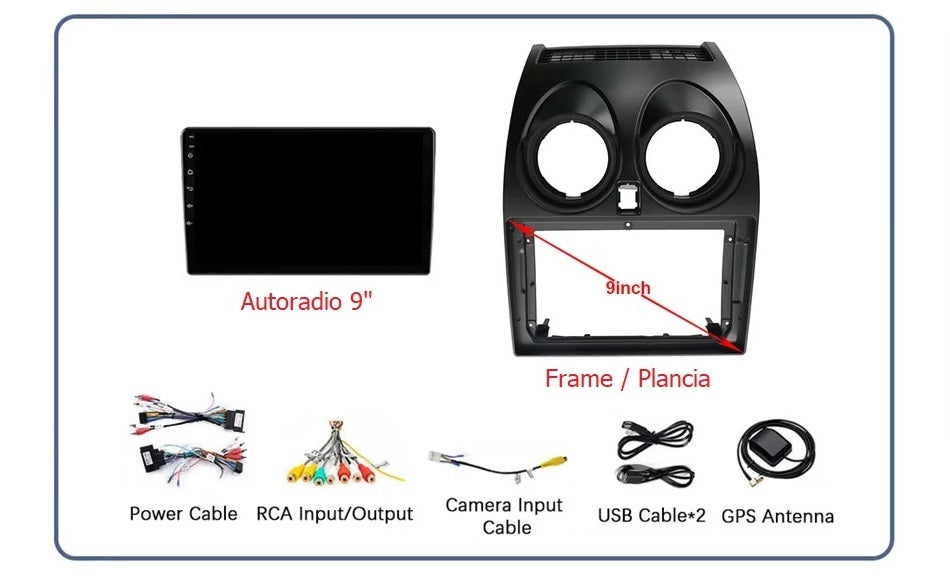 Autoradio 4/64 GB + Adattatore 9" + Canbus Box - Kit Per NISSAN Qashqai 2005 - 2007