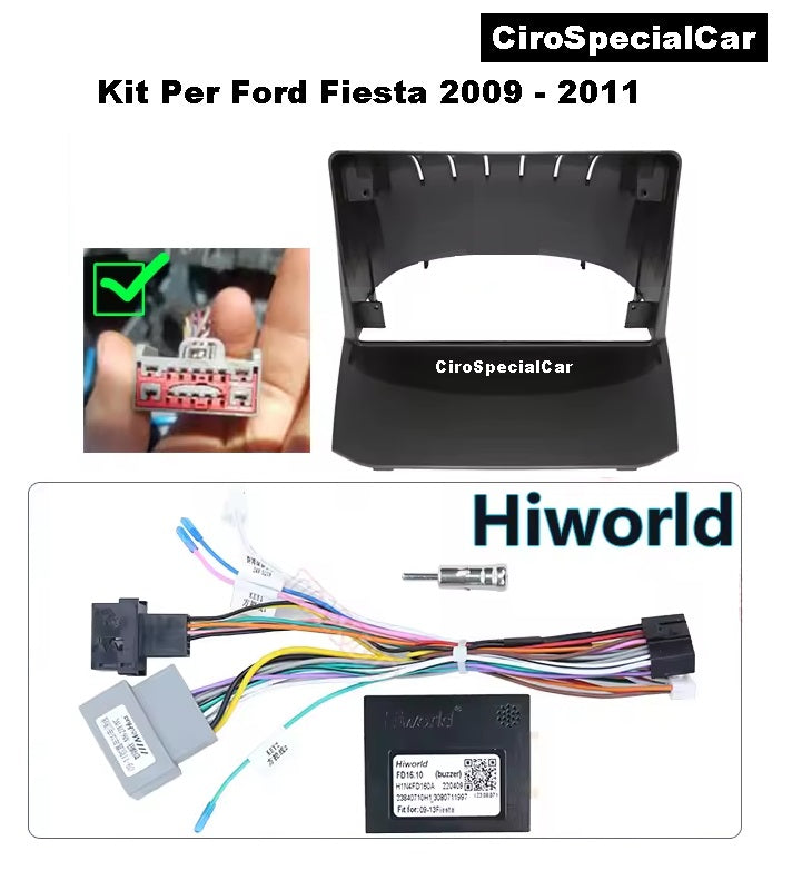 Kit Per FORD FIESTA 2009 - 2011 Autoradio 4/64 GB + Adattatore 9" + Canbus Box Comandi al Volante