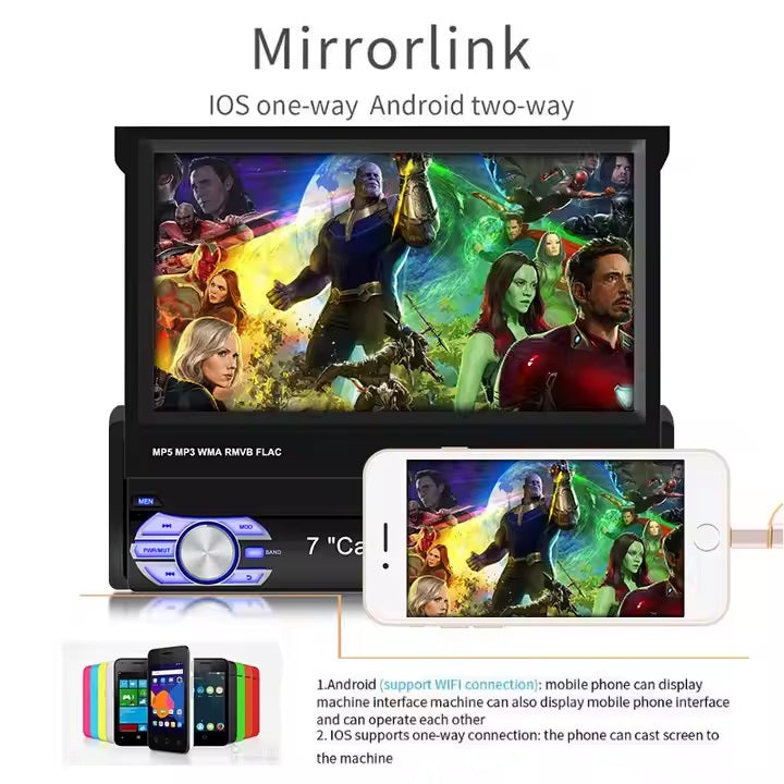 Autoradio Andoird 1 DIN Con Display Touch a Scomparsa