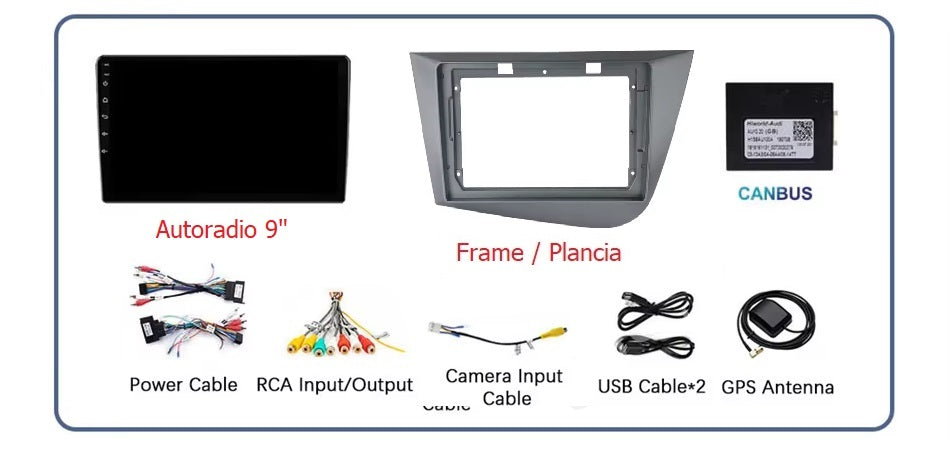 Autoradio 4/64 GB + Adattatore 9" + Canbus Box - Kit Per Seat Leon  2005-2012