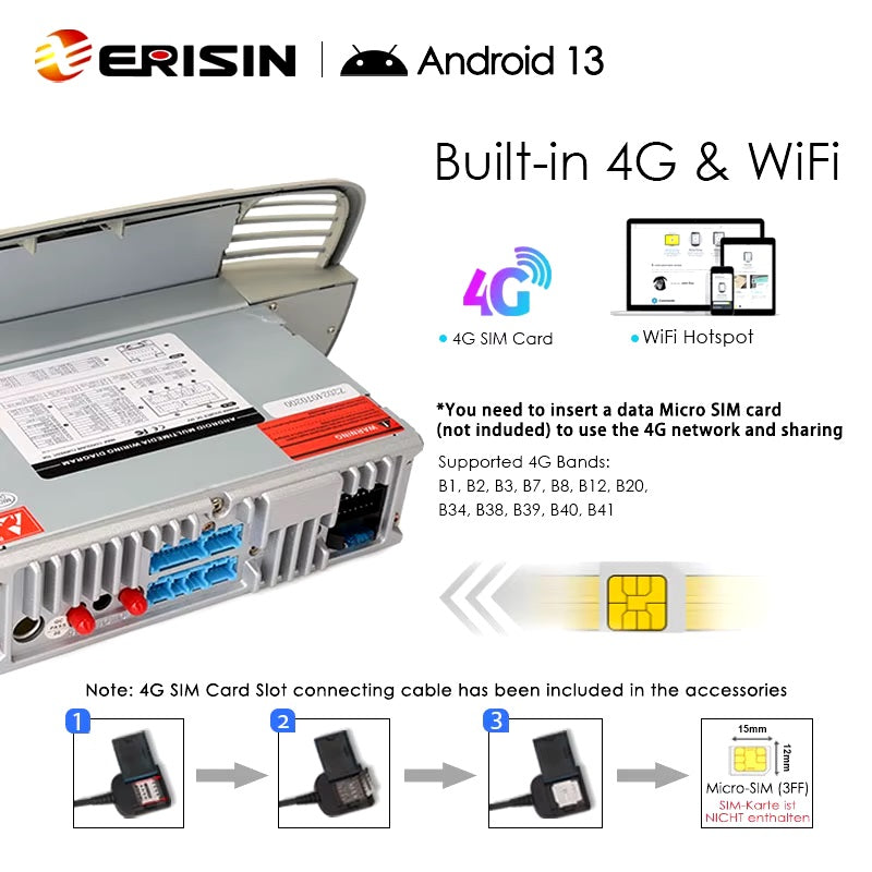 Erisin ES6750FW Android 13 autoradio per Fiat 500/500C/500S e 500E 2008-2015 ( Champagne )