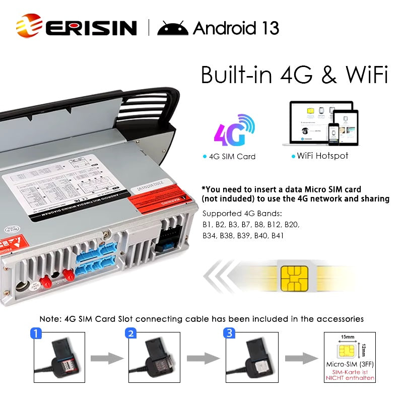 Erisin ES6750FB Android 13 autoradio per Fiat 500/500C/500S e 500E 2008-2015 ( Nera )