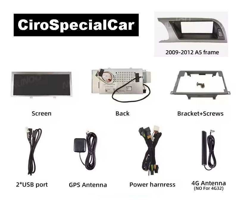 Autoradio - 4/32 GB Andoird 14  + CarPlay wireless + GPS Navigatore + DSP + Unità principale inteligente / Kit Per Audi A5 ( 2009 - 2012 )