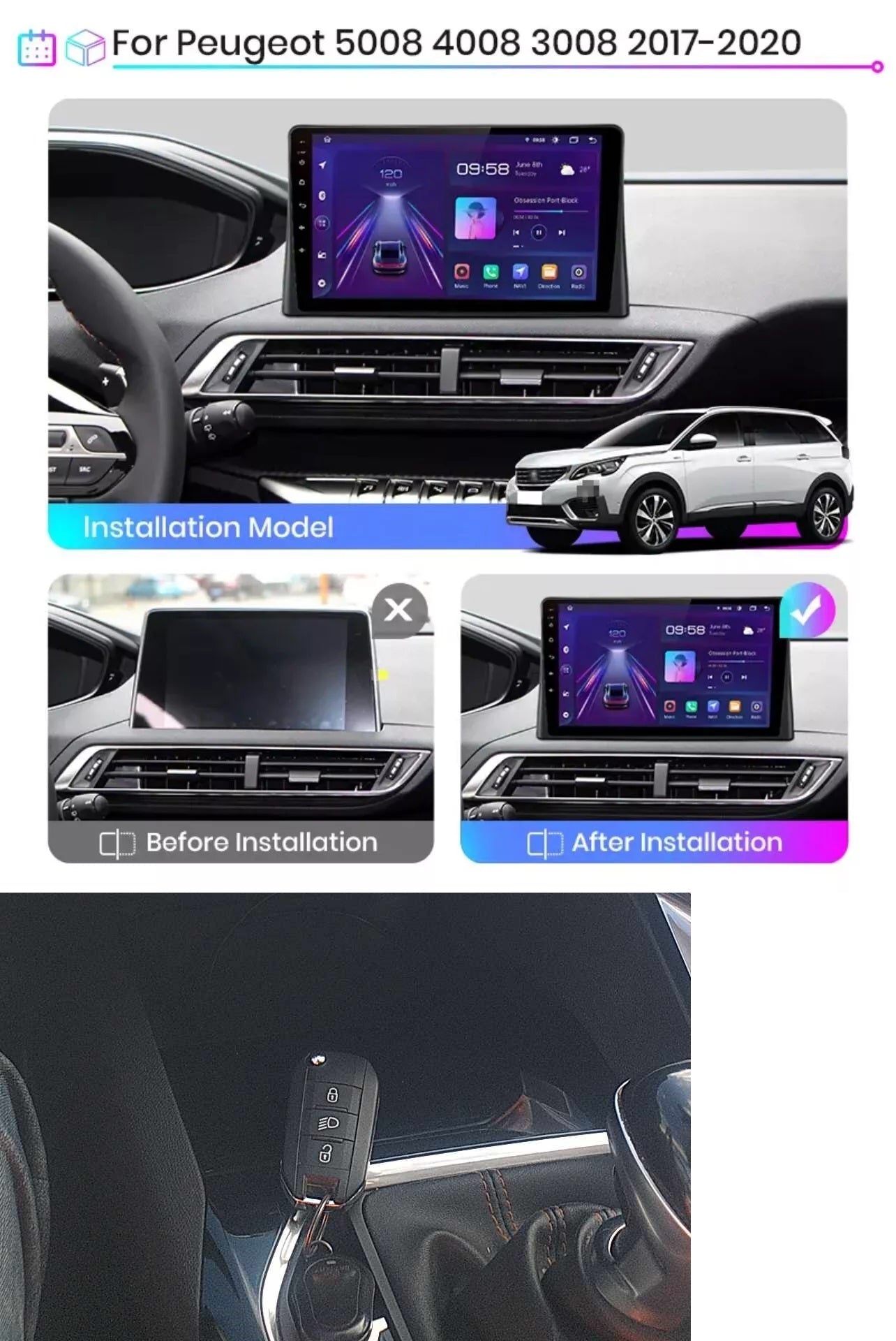 Kit Per Peugeot 3008 P84 5008 P87 2016-2020 Autoradio 4/64 GB 9 pollici + Adattatore 9" + Canbus Box + Cablaggio Originale