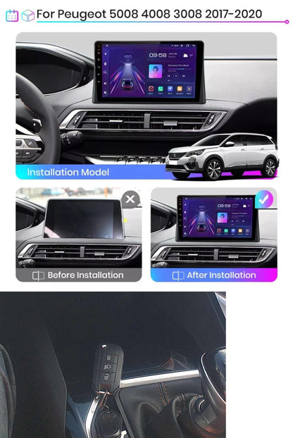 Kit Per Peugeot 3008 P84 5008 P87 2016-2020 Autoradio 4/64 GB 9 pollici + Adattatore 9" + Canbus Box + Cablaggio Originale