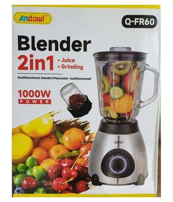 Frullatore 2 In 1 Pulse Lama Acciaio 1000w Brocca Vetro 1,5lt + 1 Piccola Q-FR60