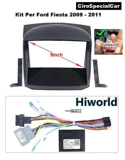 Kit Per FORD FIESTA 2009 - 2011 Autoradio 4/64 GB + Adattatore 9" + Canbus Box Comandi al Volante