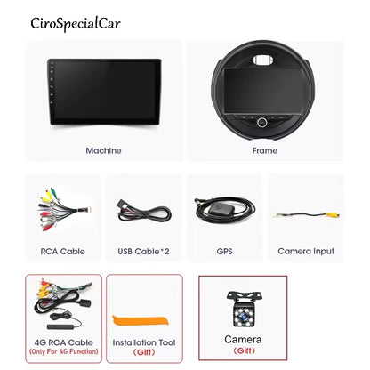 BMW Mini Cooper F55 F56 2014-2019 Autoradio 4/64 GB 9 pollici + Adattatore 9" + Canbus Box + Cablaggio Originale