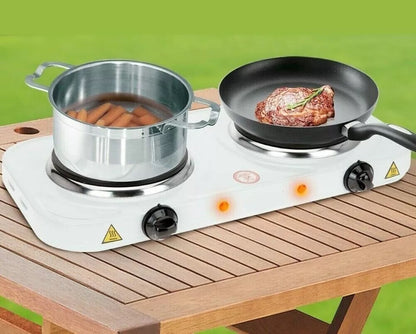 Fornello Elettrico Doppio 2 Piastre Ghisa Regolabile da Viaggio Campeggio 2500W