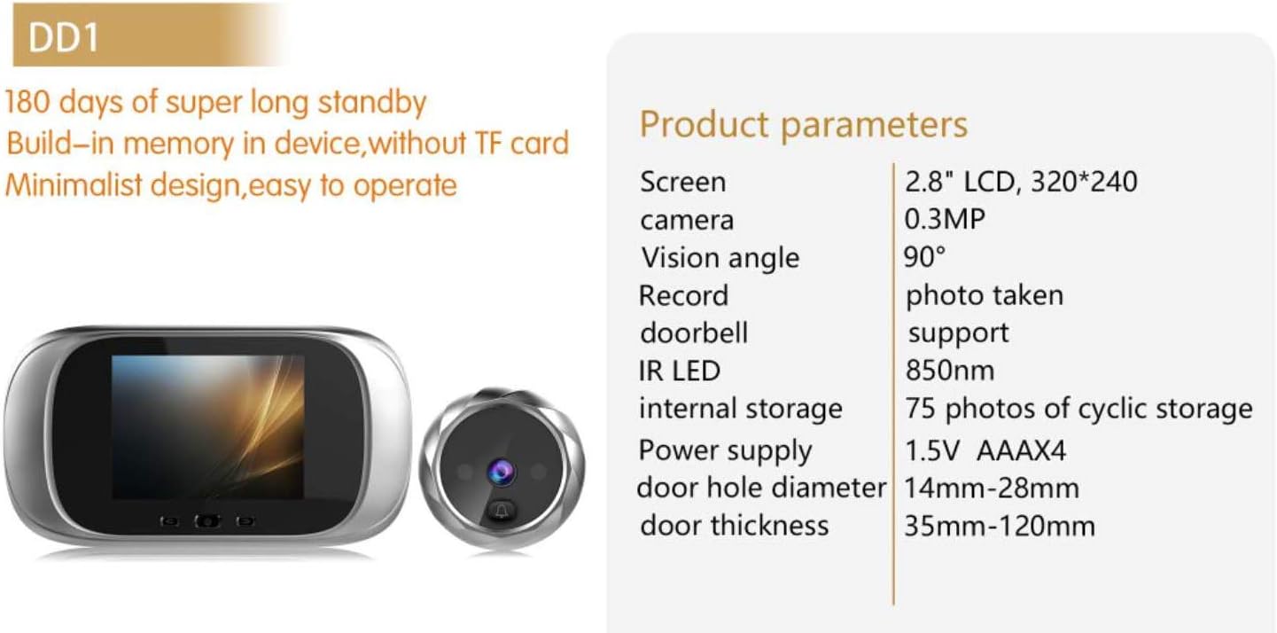 New Landing 2,8 pollici 6 mesi di tempo standby video campanello spioncino (Argento)