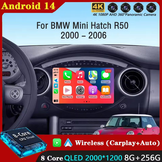 Android 14 Carplay Auto Per BMW Mini Hatch R50 2000 - 2006 Autoradio Lettore Video Multimediale Navigazione GPS No 2Din 2 Din DVD