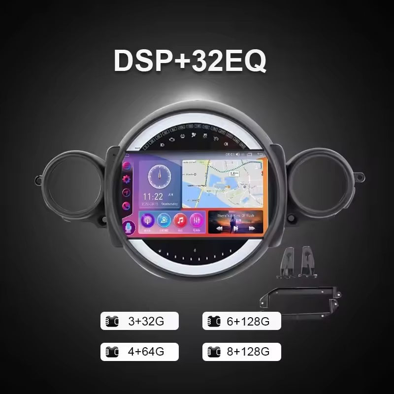 Mini One 2007-2014 Autoradio 4/64 GB 9 pollici + Adattatore 9" + Canbus Box + Cablaggio Originale