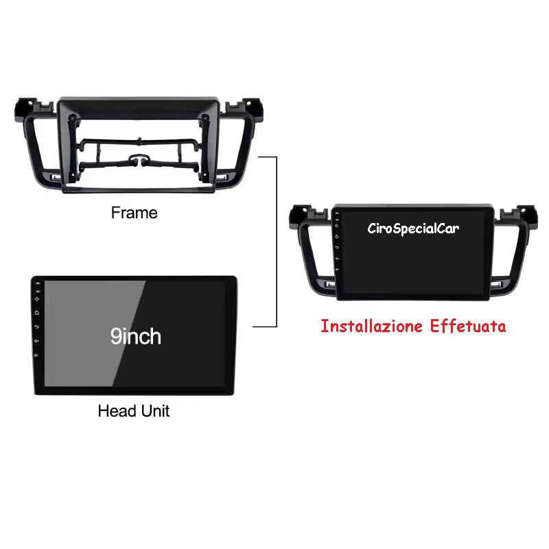 Kit Per Peugeot 508 2011-2018 Autoradio 4/64 GB + Adattatore 9" + Canbus Box Comandi al Volante