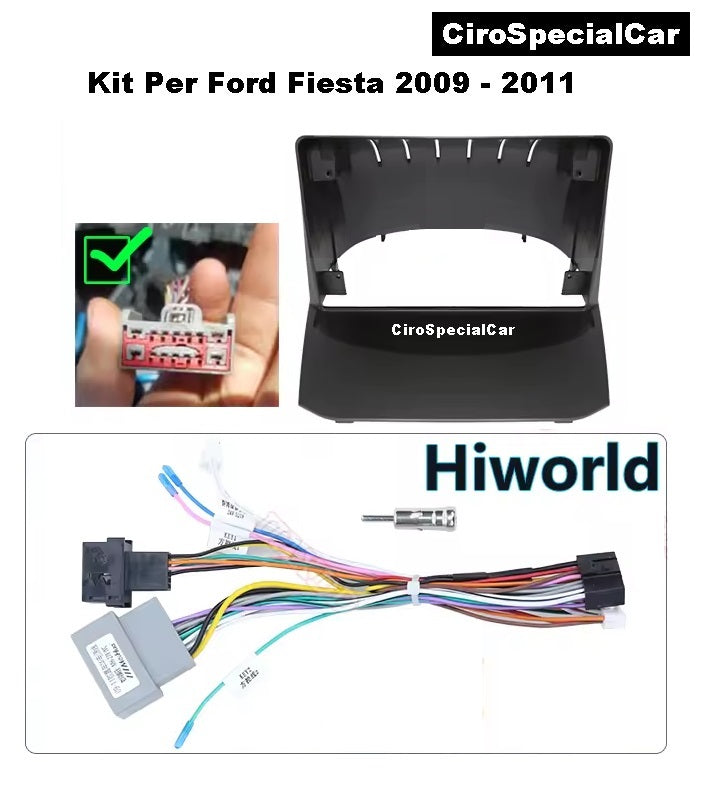 Kit Per FORD FIESTA 2009 - 2011 Autoradio 4/64 GB + Adattatore 9" + Canbus Box Comandi al Volante