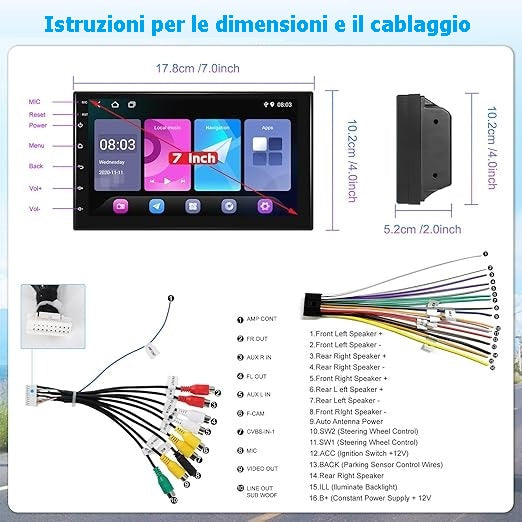 Autoradio 7 pollici Android 4/64GB con l'ultima versione 2025