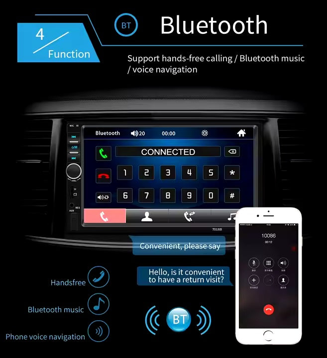7 pollici HD Touch Screen 2 Din Autoradio per lettore MP5 universale - USB  - Lettore multimediale audio navigazione Bluetooth