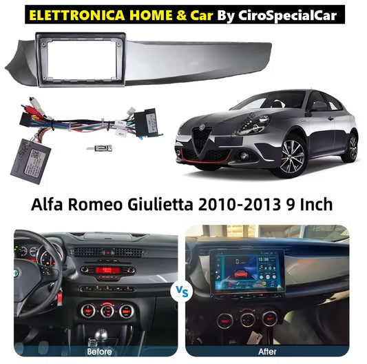 Kit per Alfa Romeo Giulietta 2010-2014 + Autoradio 4/64 GB 9 pollici + Adattatore 9" + Canbus Box + Cablaggio Originale